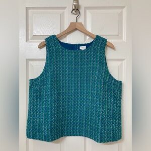 J. Crew Women’s Sleeveless Green Tweed Button Back Shell Top Size XL Preppy
